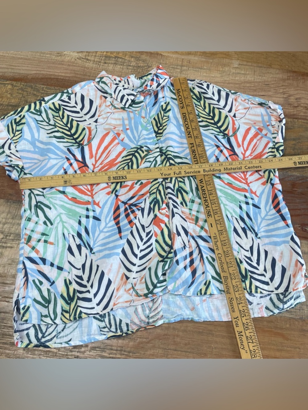 Tahari XL 100% linen tropical button down short sleeve shirt blouse lagenlook - Picture 5 of 6